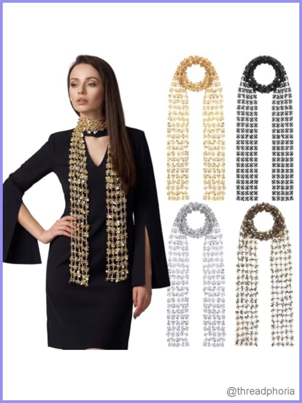 4 Pack Metallic Sequin Scarf Long Skinny Scarf Women's Fashion Scarf